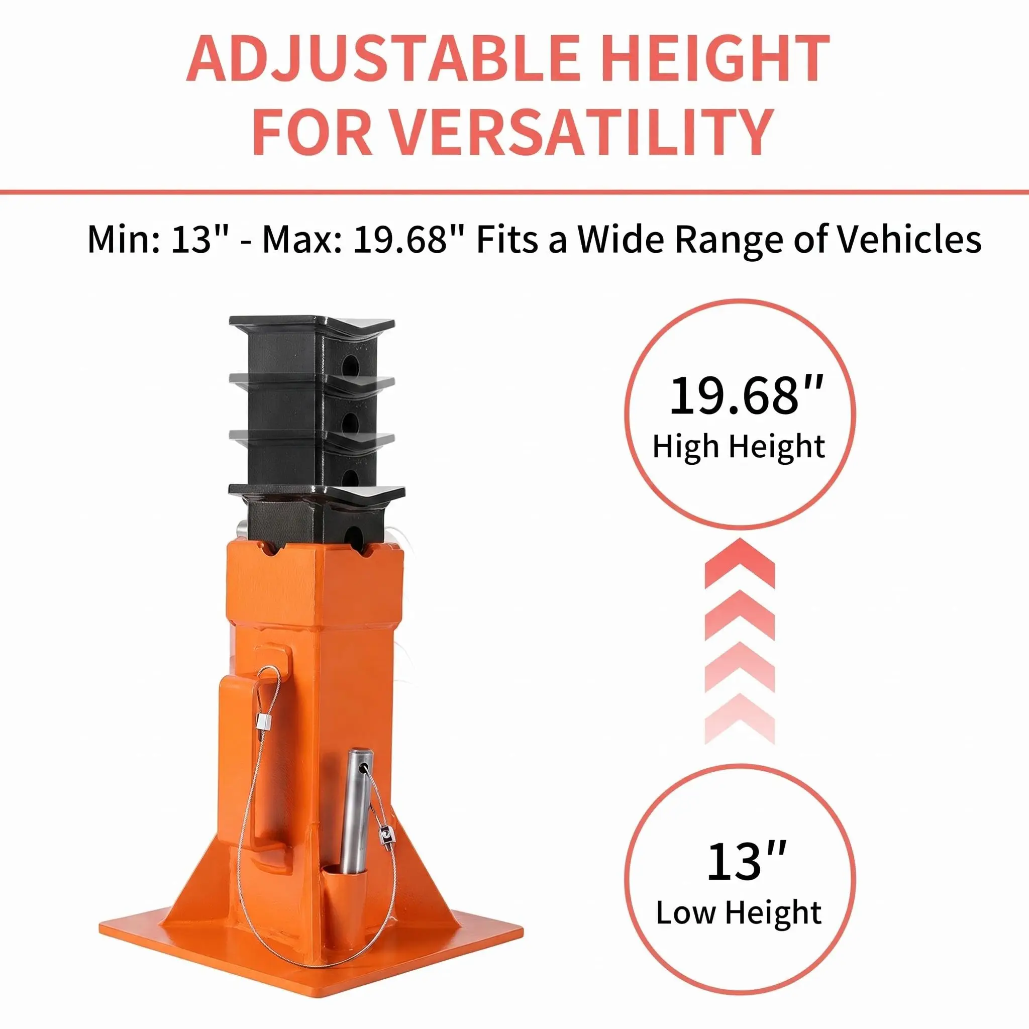 22 Ton Heavy Duty Pin-Type Jack Stands, 2 Pack – Adjustable Height 13-19.68 Inch, Quick-Release Lock, Wide Base Steel Support for Trucks, RVs, Trailers, Automotive, Garage & Shop Use