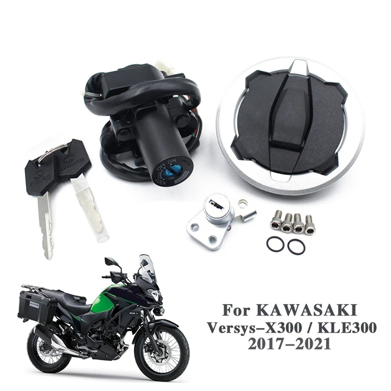 

Motorcycle Ignition Switch Gas Fuel Tank Cap Cover Seat Lock Set With Keys For KAWASAKI Versys-X300 KLE 300 2017-2021