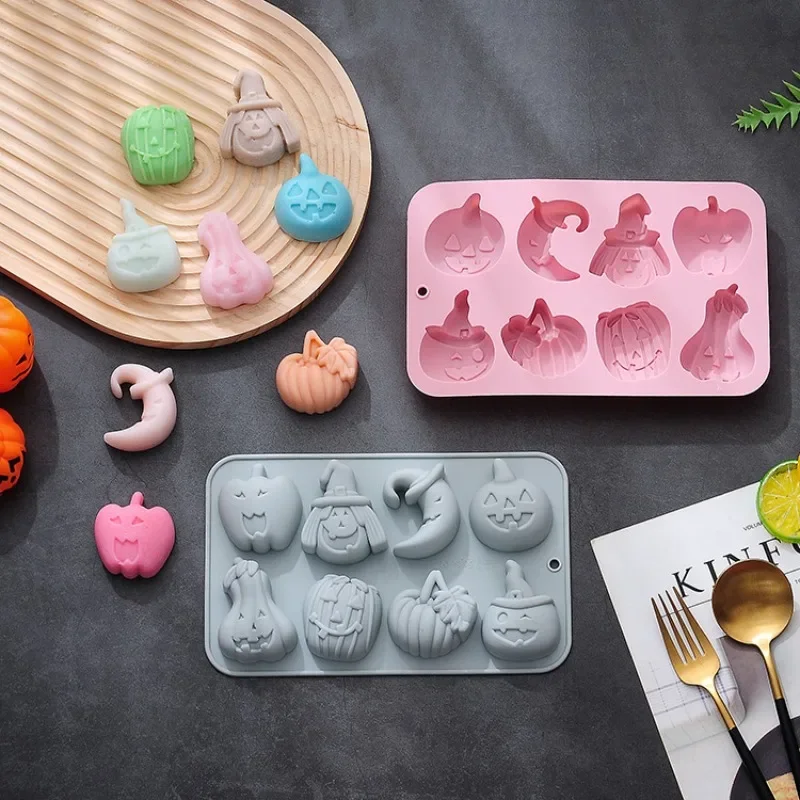 8 Silicone Cake Molds Pumpkin Witch Moon and Other Shapes Baked Desserts Mousse Rice Cakes Baby Food Kitchen Supplies Gifts