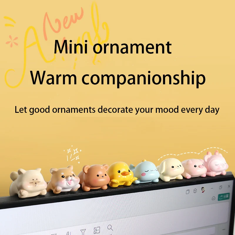 Creative Resin Car Center Console Navigator Screen Lying Kitten Animal Decoration Computer Display Fawn Model Pig Bear Toy Gift