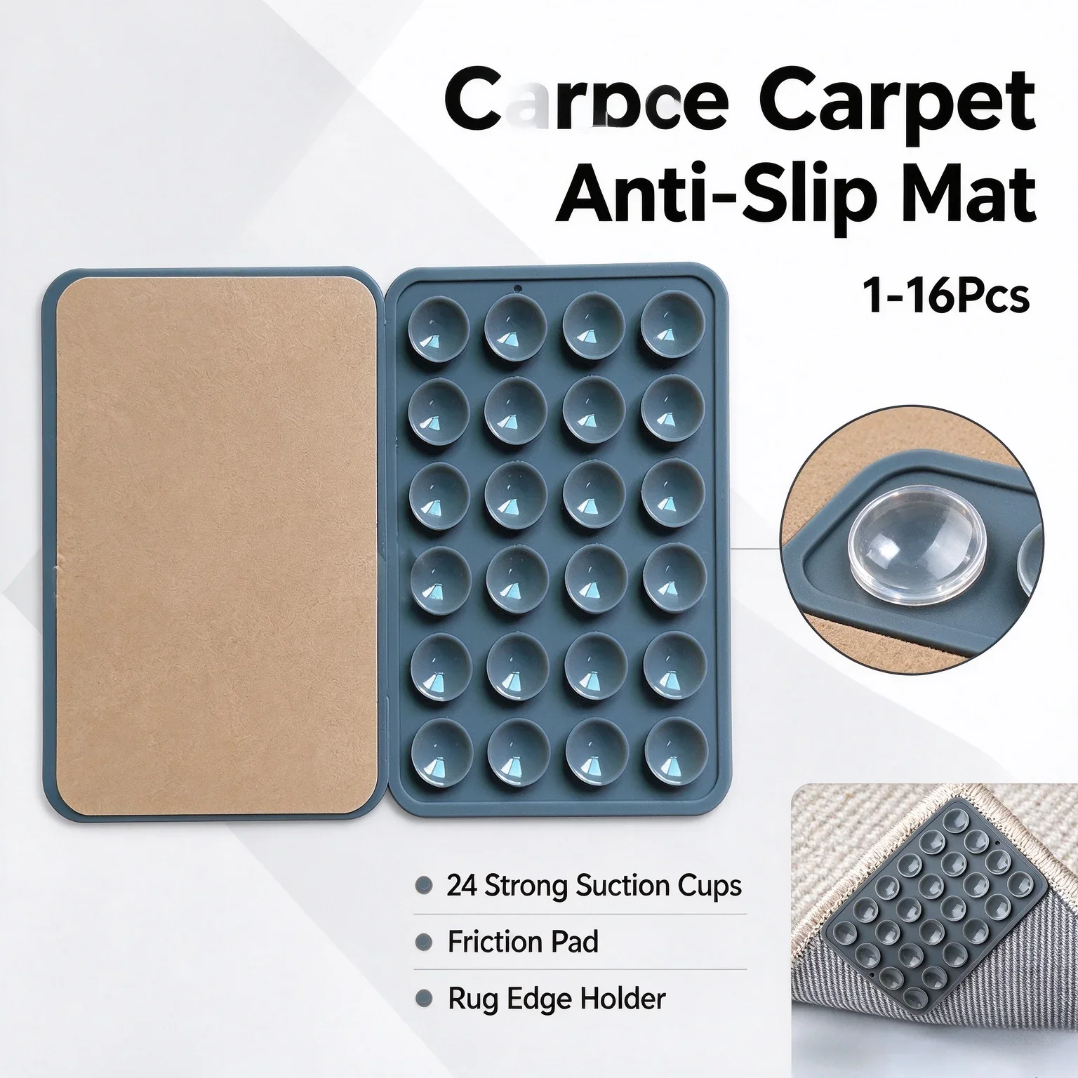 Prevent Slipping Shifting 1-16PCS Reusable Carpet Anti-Slip Pads with Suckers Soft Silicone Easy-to-Install Rug Grippers