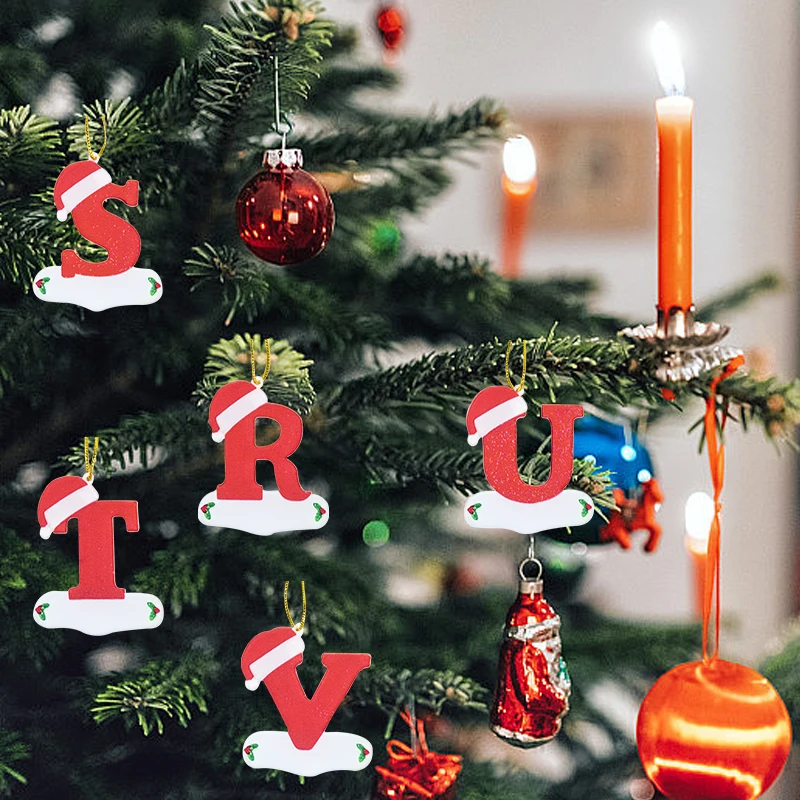 Christmas Acrylic Letter Pendant Merry Cristmas Tree 26 Letters Home Holiday Wooden Pendant Ornaments Xmas Party New Year Decor