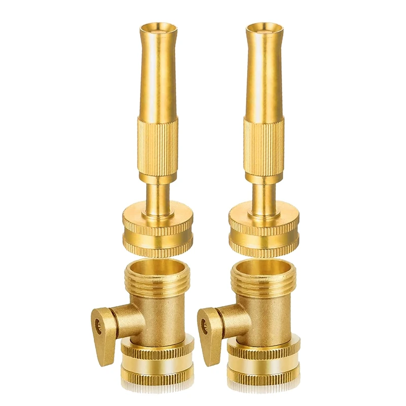 Heavy-Duty Brass Adjustable Twist Hose Nozzle With Garden Hose Shut Off Valve 3/4Inch GHT Connector, High Pressure Jet