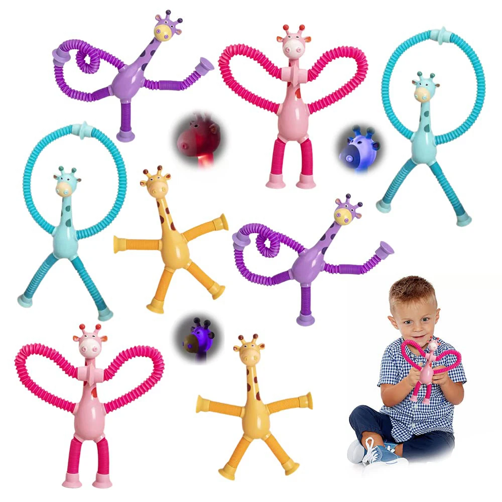 

Telescopic Giraffe Suction Toys Shape-Changing Giraffe Telescopic Tube Cartoon Toys Stretch Novel Educational Toys with Lights