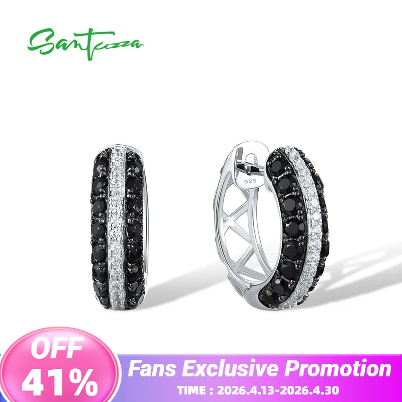 

SANTUZZA Аутентичный обруч из стерлингового серебра 925 пробы для женщин, черная шпинель, белый кубический цирконий, классические вечерние нежные ювелирные изделия