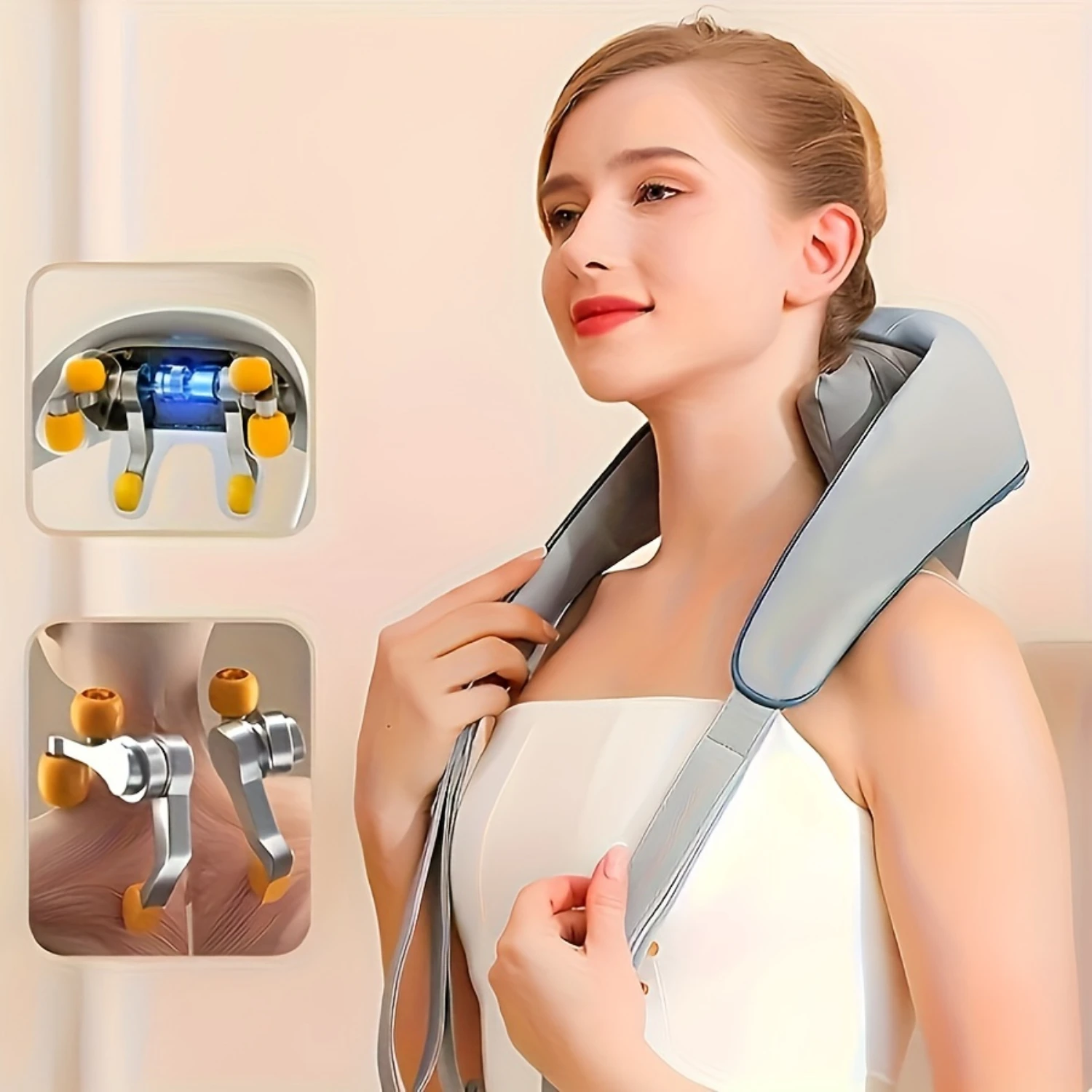 Massageador de pescoço portátil, travesseiro de massagem compacto 3D para amassar tecidos profundos, ideal para pescoço, ombros, cintura e pernas, perfeito para H