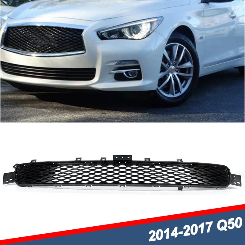 

For Infiniti Q50 Front Bumper Lower Grille Mesh Base Model 2014 2015 2016 2017 Gloss Black Lower Part Bumper Grid Cover Refit