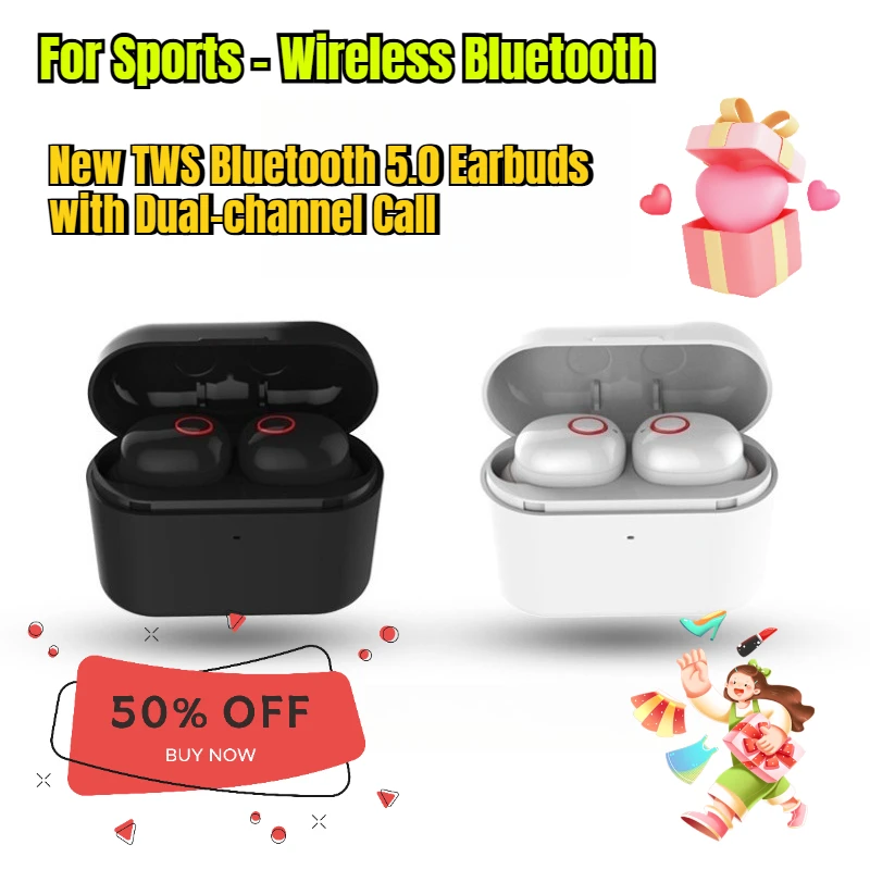 

New TWS Bluetooth 5.0 Earbuds with Dual-channel Call Stereo Sound and Suitable for Sports - Wireless Bluetooth