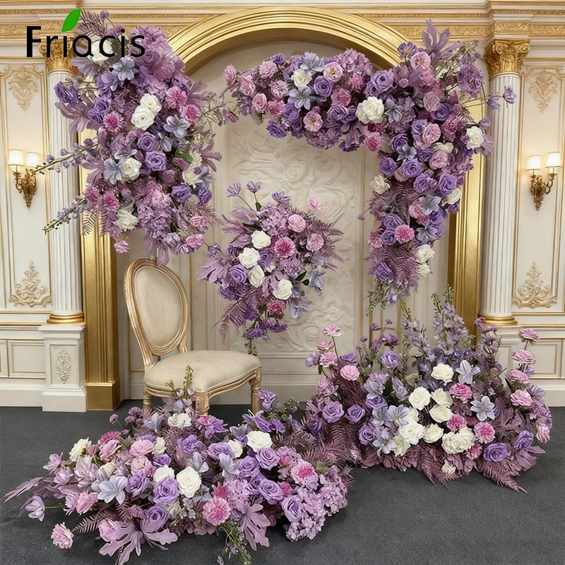 Peonía, rosa, jacinto, serie púrpura, fila de flores artificiales, flores colgantes, fondo para fiesta de boda, decoración de arco, accesorios de flora de plomo para carretera