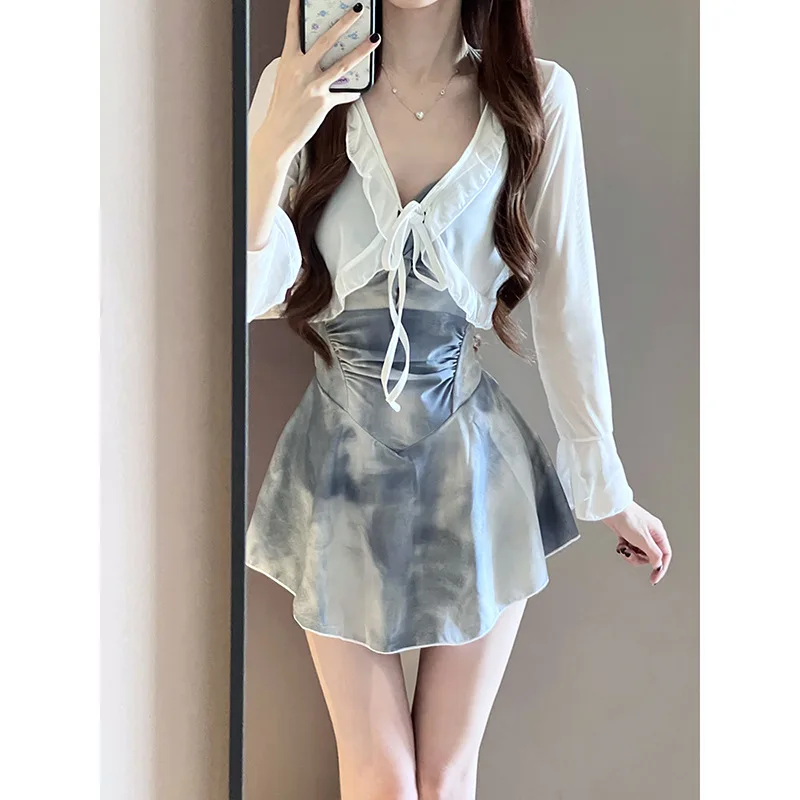 2024 New Swimsuit Female Conservative Fairy Fan Belly Thin One-piece Spa Summer Fashion Conservative Skirt Swimsuit