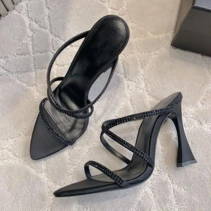 

Сандалии на каблуке 7 и 9 см со стразами, женские туфли без шнуровки с кристаллами, женские туфли на высоком каблуке со сверкающим острым носком, пикантные модельные туфли для вечеринок