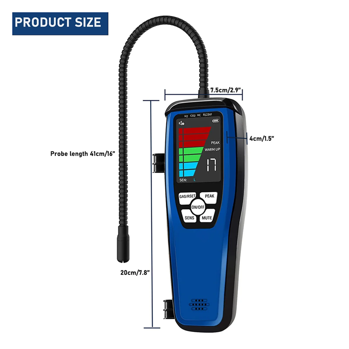 LD600 Freon Leak Detector Combustible Gas Detector Air Conditioning Refrigerant Leak Detector with 16-Inch Probe