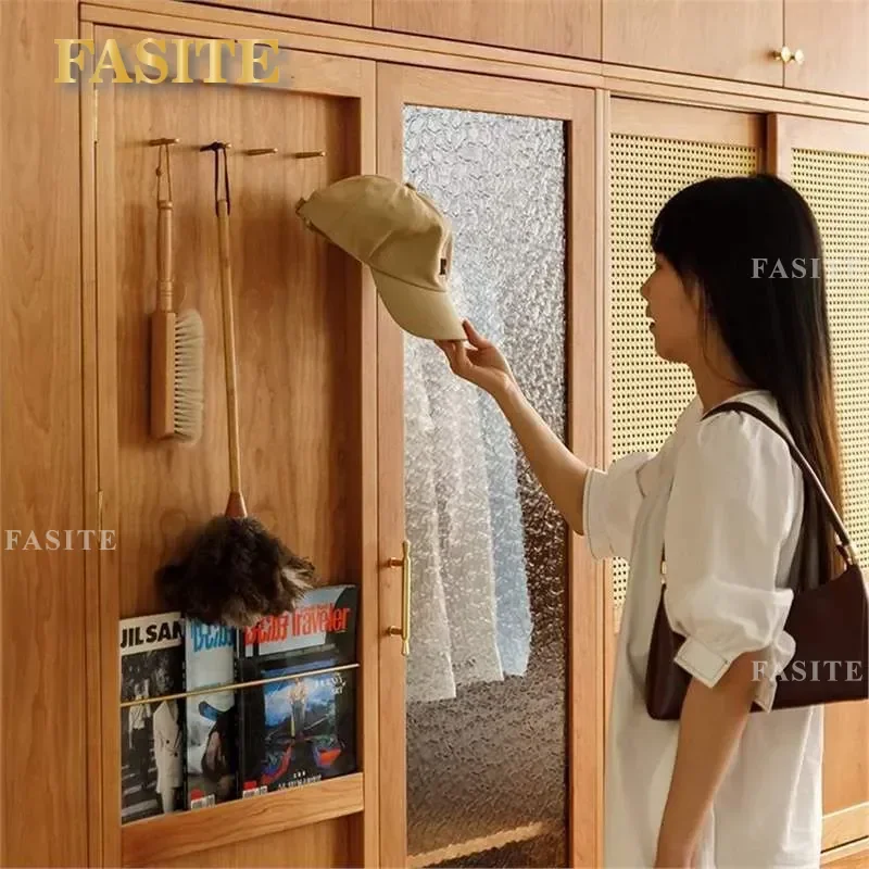 For Japanese Style All Solid Wood Combination Wardrobe Nordic Simple Cherry Wood Home Bedroom Glass Rattan Sliding Door