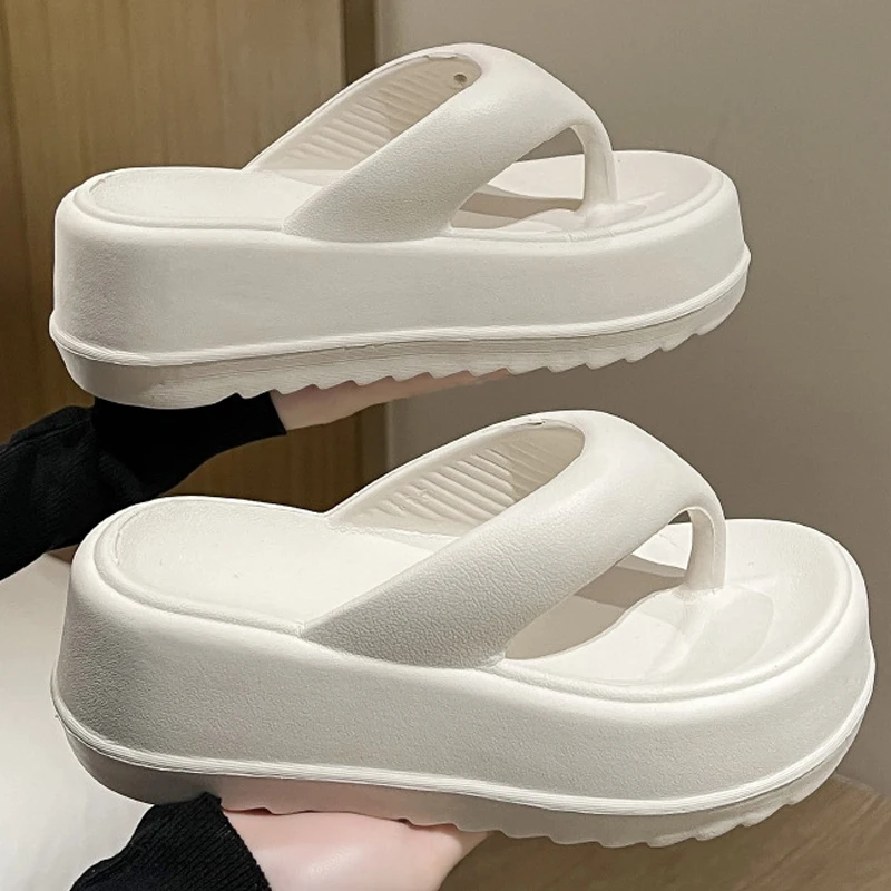 Shevalues New Thick Bottom Flip Flops Women Summer Fashion Flats Slippers Soft Eva High Heel Beach Sandals Comfort House Slides