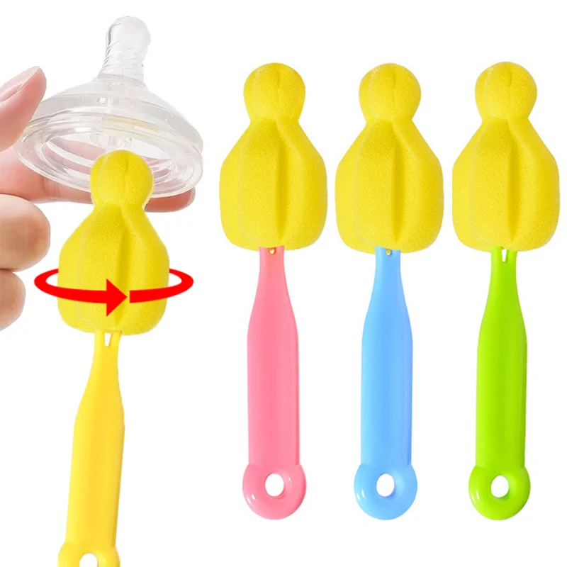 Sponge Nipple Cleaning Brush Long Handle Baby Pacifier Straw Scrubber 360° Washing Glass Cup Small Brush Kitchen Cleaning Tool