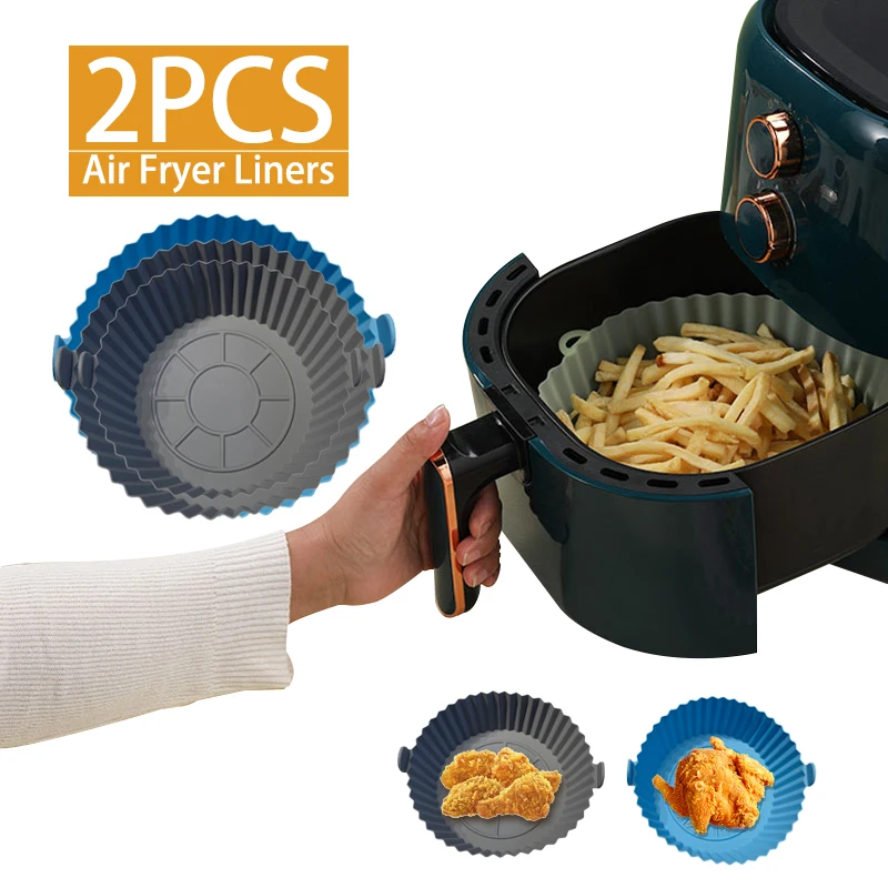 1/2Pcs Air Fryer Silicone Basket Silicone Mold Airfryer Oven Baking Tray Pizza Fried Chicken Basket Silicone Molds for Air Fryer