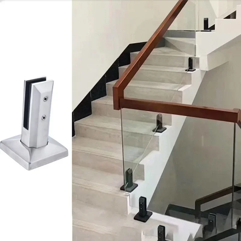 Durable304 Stainless Steel Glass Clip Bathroom Swimming Pool Clip Non-punching Base Fixed Stairs Tempered Glass Clips