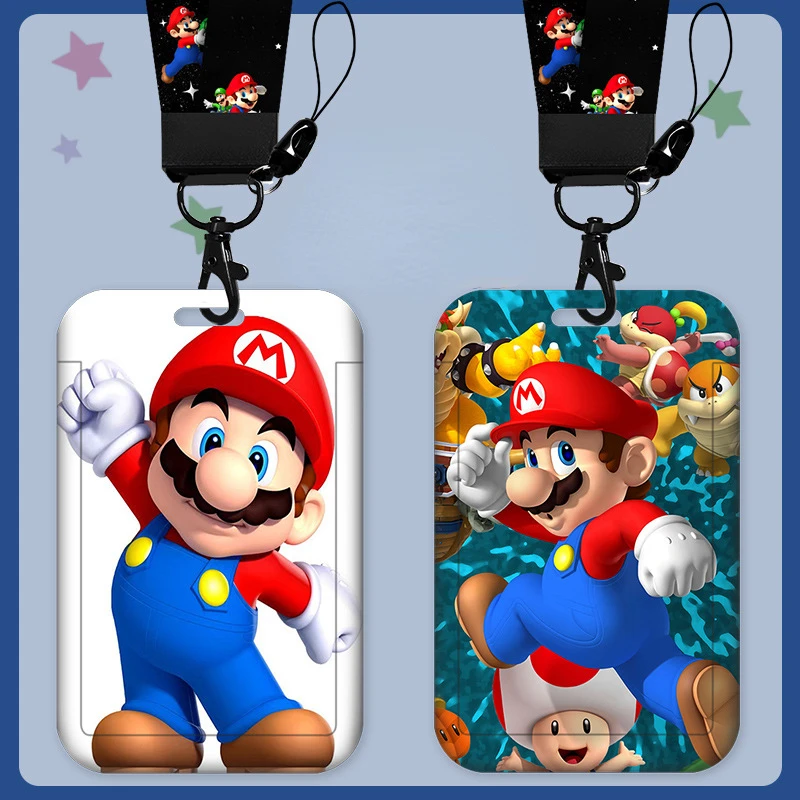 New Super Mario Card Wallets Game Peripheral Credential Holder Kawaii Anime Print Credit Card Holders Keychains Badge Holder