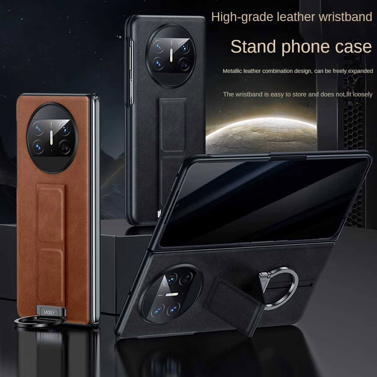 Luxury Genuine Leather for Huawei Mate X5 Case New Folding Screen Wristband Stand Protective Cover for Huawei Mate x3 Case