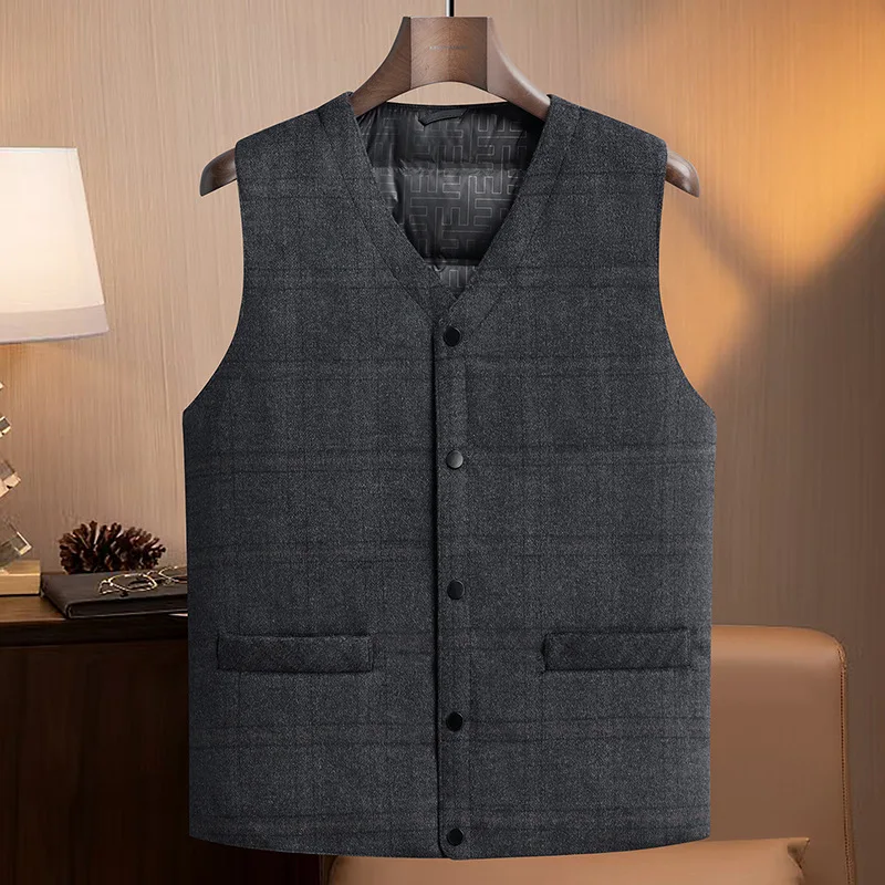 

Мужской жилет 2025 года, весенний, винтажный, в клетку, однобортный, с карманами, простой, с V-образным вырезом, без рукавов, теплый, повседневный, мужская куртка