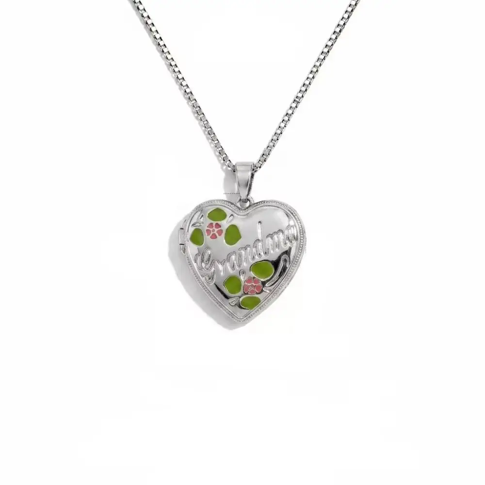 Heart Shaped Love Box Pendant Engraved Elliptical Pattern Photo Locket Necklace Vintage Preserved Rose Pendant Memory