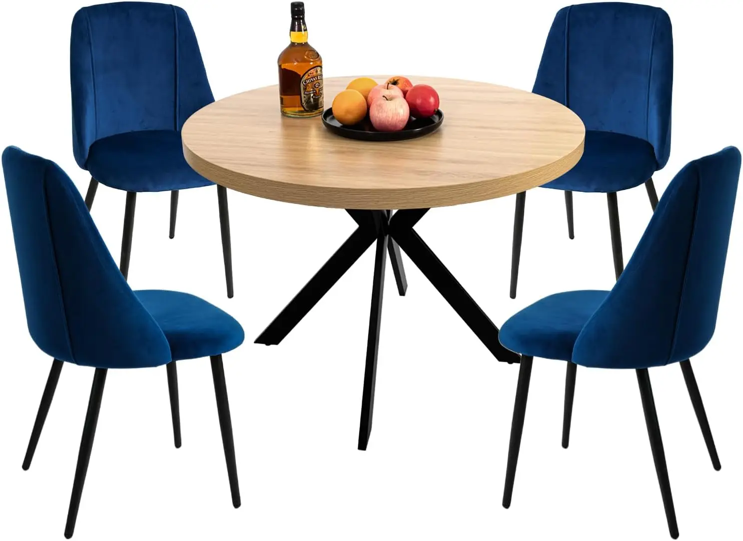 35.5 Inch Round Dining Table Set for 4,Table Set for Dining Room Kitchen Apartment  (Table + 4 Velvet Chairs)