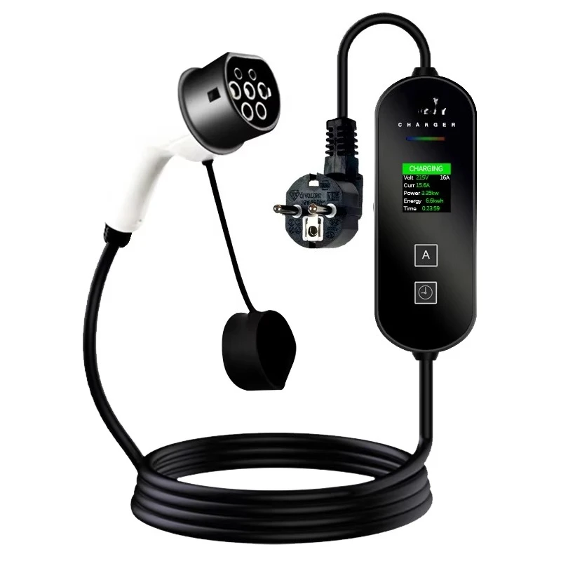 

For Adjustable AC Portable EV Charger 16A 3.5KW Type 2 With Control Box Colorful LCD Display Electric Vehicle Car Charger