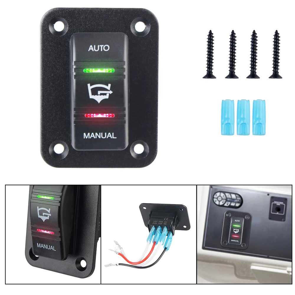 With LED Light Bilge Pump Rocker Switch 3 Way Auto/Off/Manual Bilge Pump Switch Panel 20A SPDT Waterproof 4Pin 12V 24V