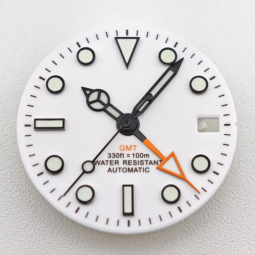 29mm White/Black Sterile Dial Watch GMT Hands Fit NH34 Movement Watch Parts Custom LOGO Luminous Watch Dial Parts Accessories