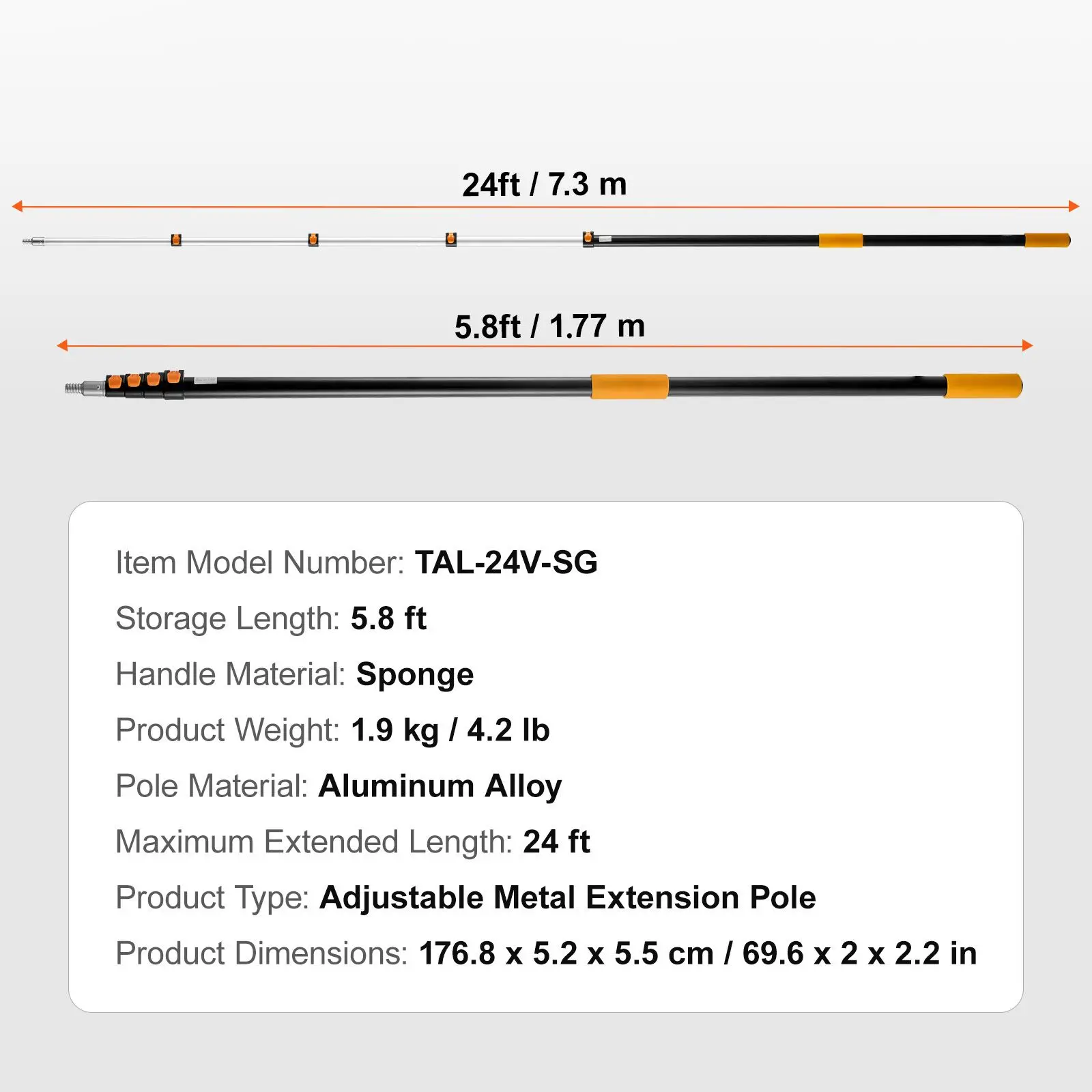 Telescoping Pole, 6 to 24 FT Pole, Extension Multi-Purpose Pole, Sturdy Aluminum Alloy Paint Extendable Pole with Flip-Lock Design, Telescopic Pole for Painting, Dusting and Cleaning