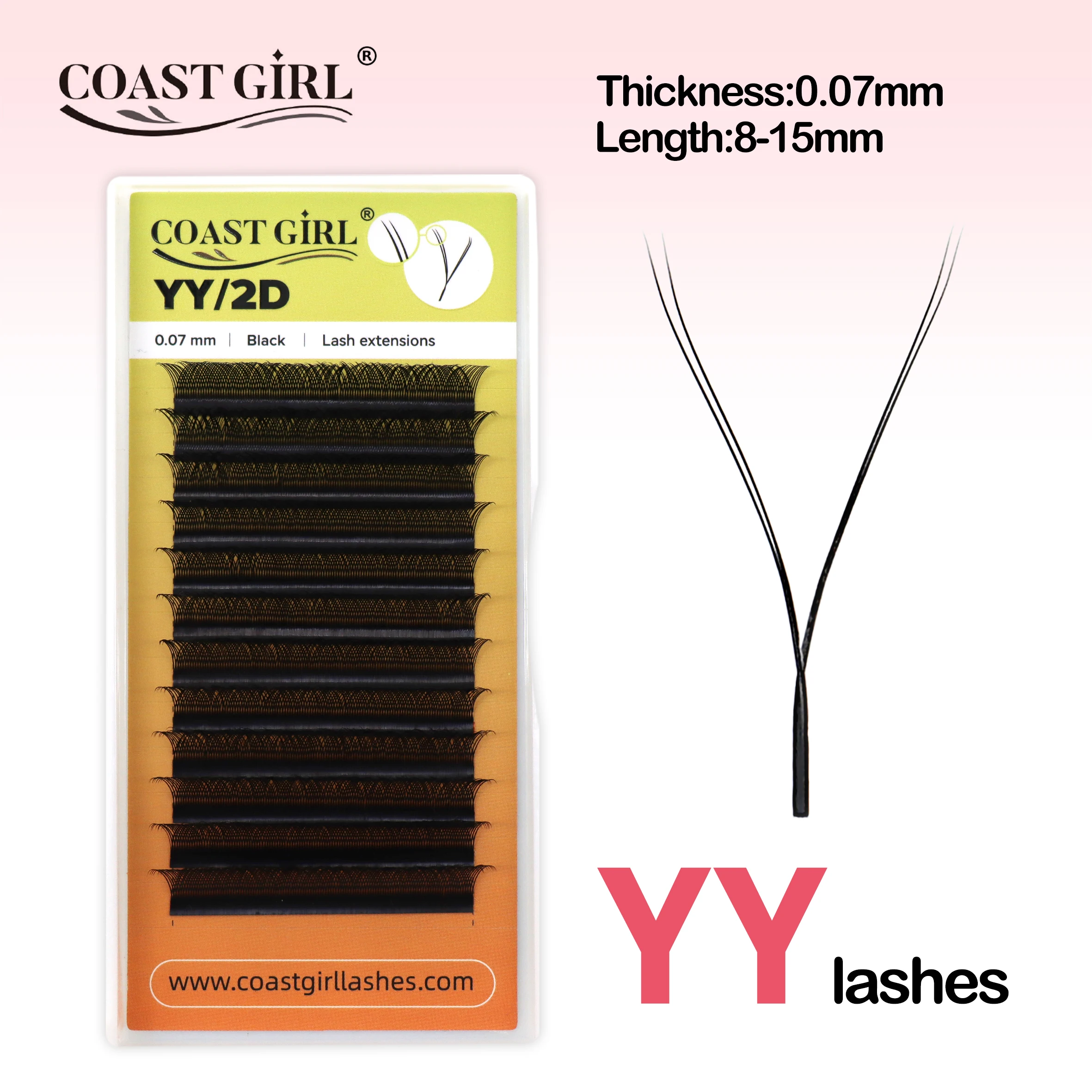 COAST GIRL YY Eyelash Extensions 0.07mm C/D Curl 8-15mm 2D Natural and Soft Handmade Black YY Shape Faux Mink False Eyelashes