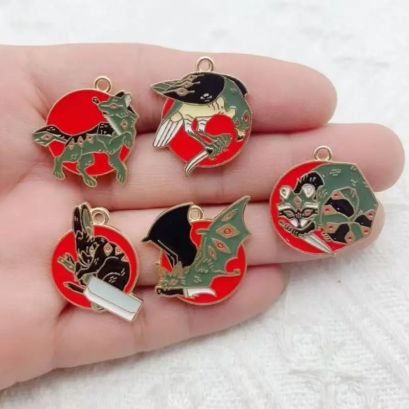 10 Stück Cartoon-Anhänger mit Öl-Vögeln, Fledermäusen, Kaninchen, Füchsen und anderen Tieren für DIY-Halsketten, Ohrringe, Armbänder und Accessoires
