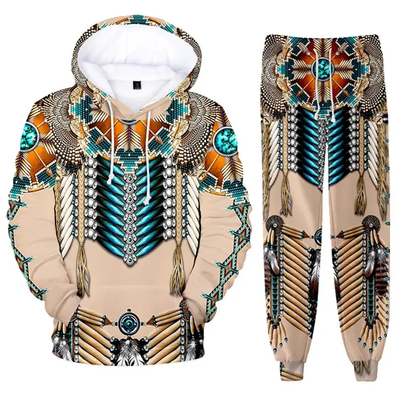 

Autumn Men's Jogging Tracksuit 3D Indian Ethnic Printing Casual Hoodie +Pantsuit Unisexes Fashion StreetWear Creative Kids Suit
