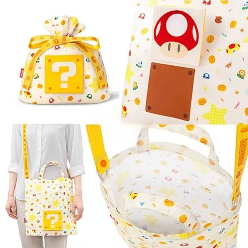 

Super Mario Folding Shopping Bag, Portable Cross-span Bag, Cartoon Printed Question Mark, Star Bunch, Environmental Protection