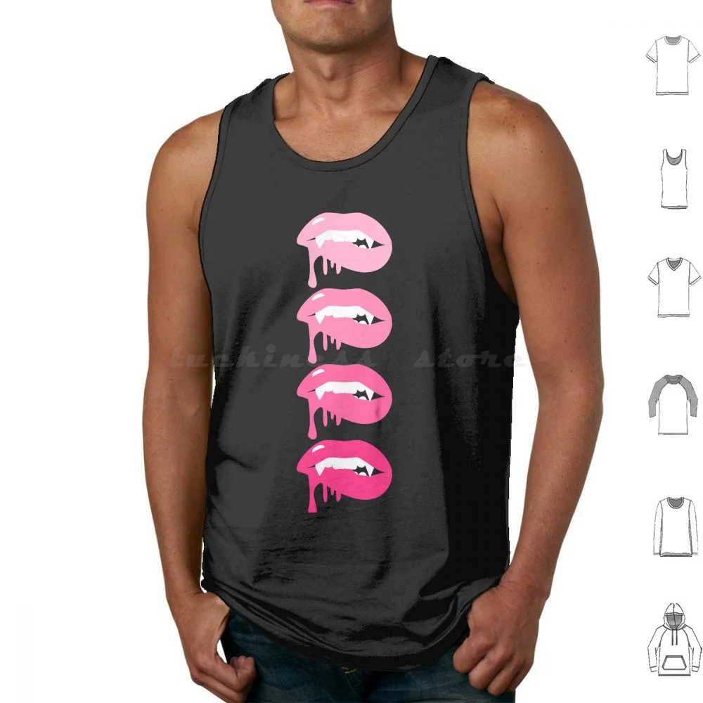 

Shades Of Pink Lips With Fangs Tank Tops Vest Sleeveless Horror Fangs Vampire Pink Pop Art