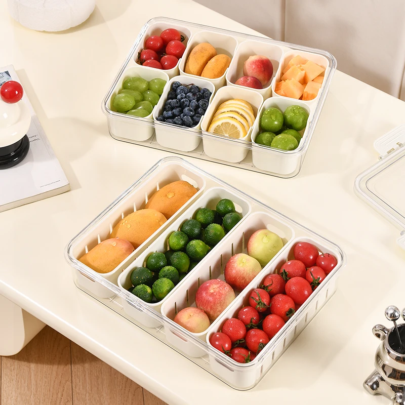 Portable Snackle Box Fruit Storage Containers for Fridge Divided Serving Tray with Lid & Handle for Travel Picnic Candy Party