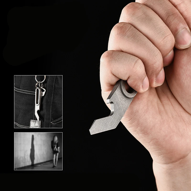 Multifunktionaler Schlüsselanhänger aus Titanlegierung, Flaschenöffner, Mini-Stemmeisen, EDC-Express-Schneidewerkzeug für den Außenbereich