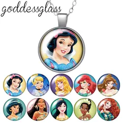 Princesses Snow white Alice Cinderella Round Photo Glass cabochon silver plated/Bronze/Crystal pendant necklace jewelry Gift