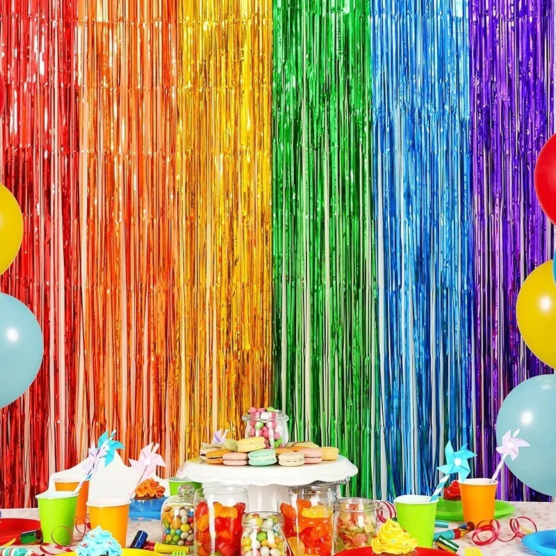 1PC Multi-color Party Backdrop Rain Curtain Birthday Party Background Wall Decoration Wedding Christmas New Year Decoration 1×2M