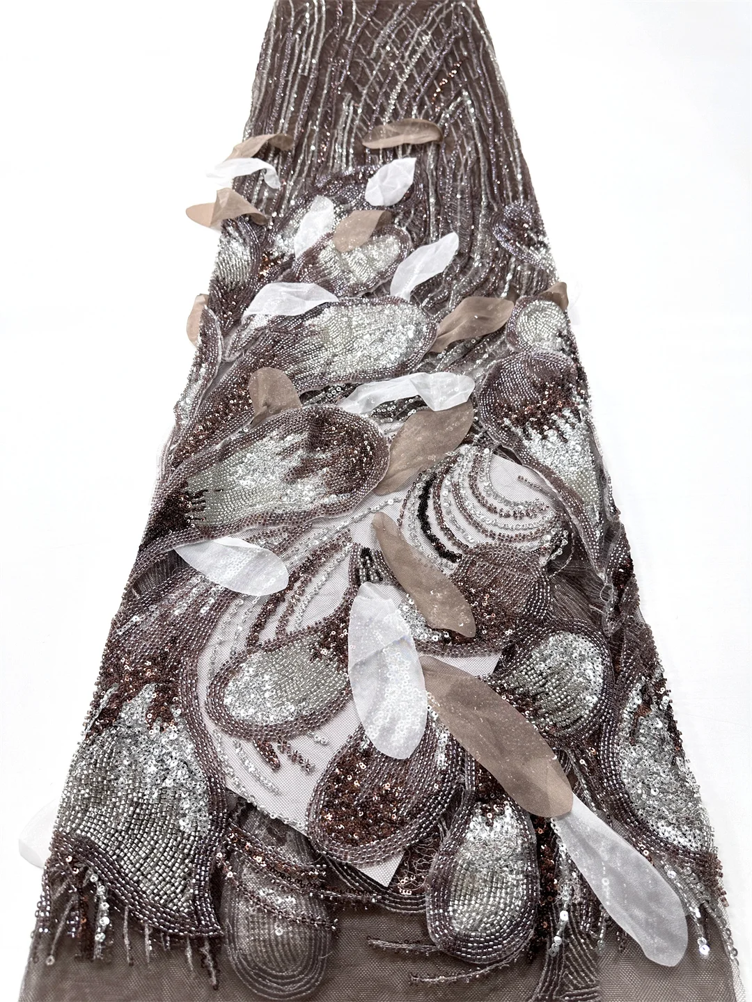 Di lusso 3D Del Merletto Africano Perline Pesanti Tessuto di Pizzo di Alta Qualità 5 Metri Nigeriano Paillettes Francese Tessuto di Tulle Materiale Per La Cerimonia Nuziale