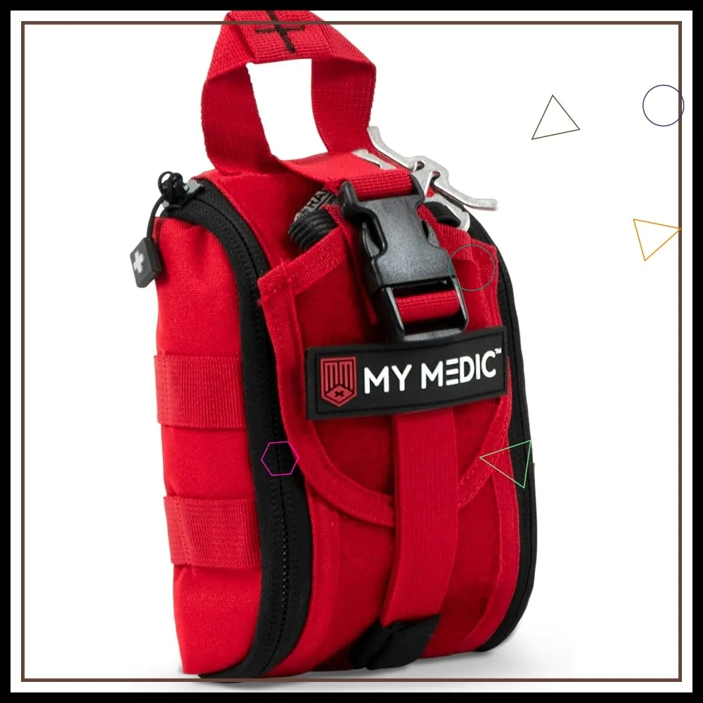 Trauma Kit with Tourniquet - Over 35 Life Saving First Aid Items for Car or Travel - Red