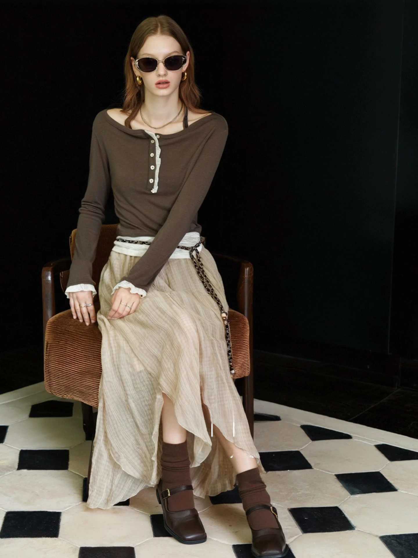 

Romantic Plaid Texture Half Skirt Women's Spring 2026 New Fish Tail Skirt Versatile Folded High Waist Commute Daily Travel