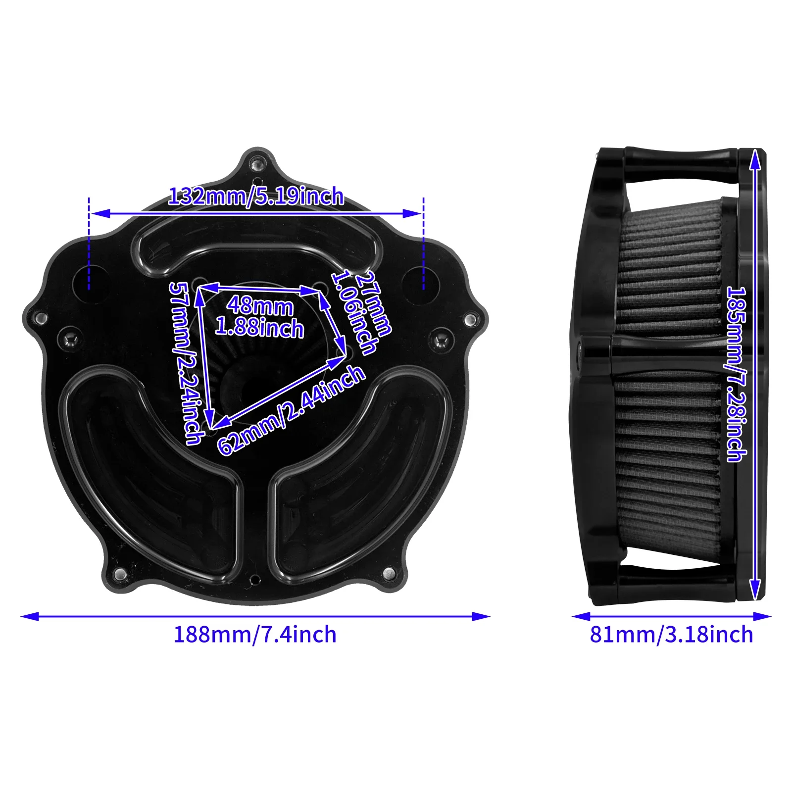 Grauer Luftfilter Motorrad Aluminium Ansaugluftfilter CNC für Harley Touring Street Glide Softail FXBB Sportster Nightster Dyna