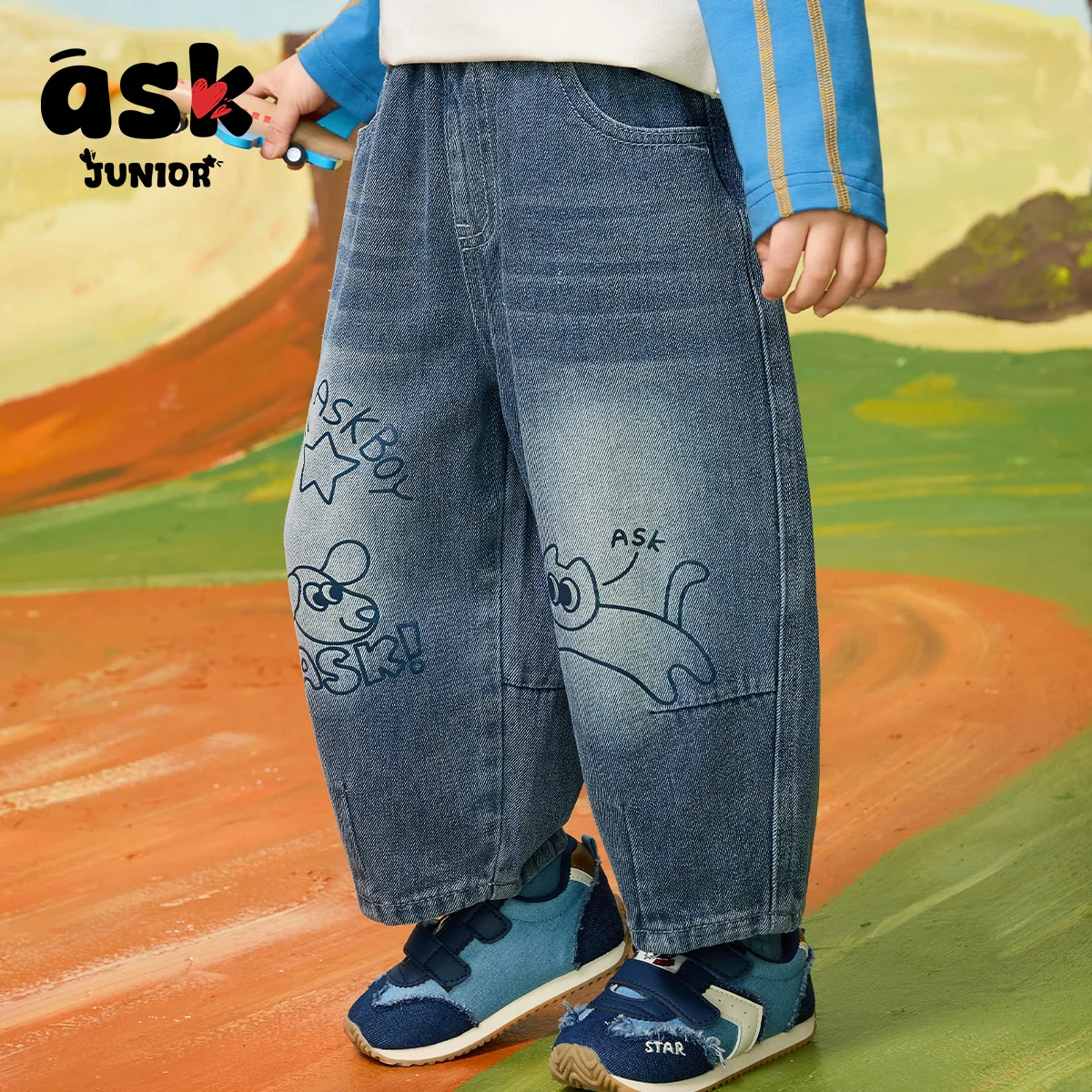 بنطال جينز مطبوع مطبوع عليه جرافيتي للربيع للأطفال الأولاد سراويل رياضية غير رسمية