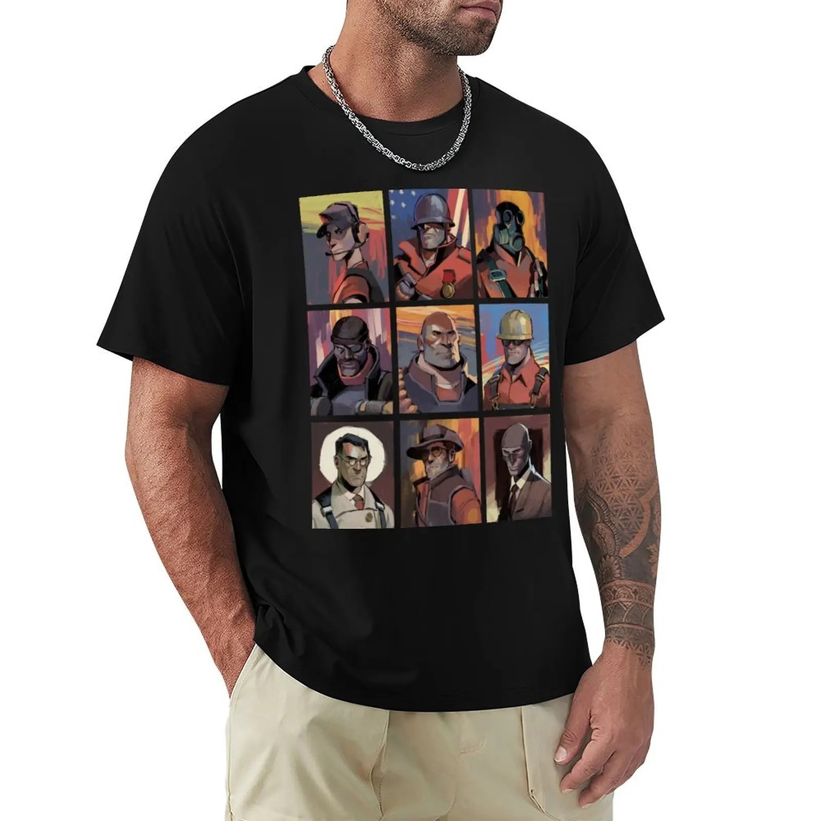 TF2 Mercs portraits in Disco Elysium art style T-Shirt Simple Print Design T-Shirt