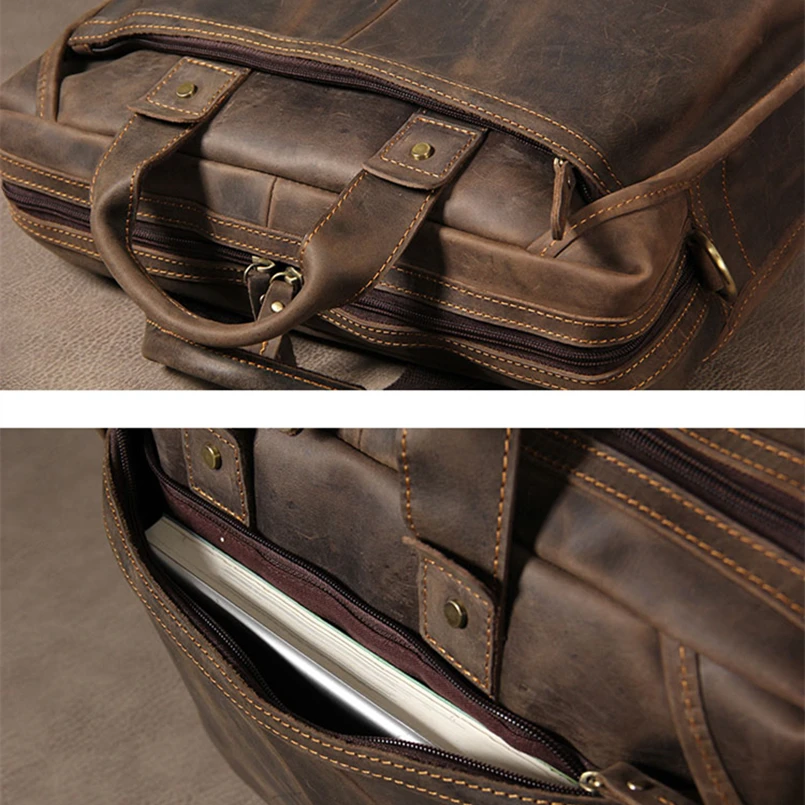 Maletines de cuero genuino para hombre, maletín de diseñador hecho a mano de cuero de vaca, bolso de hombro cruzado Vintage para ordenador portátil