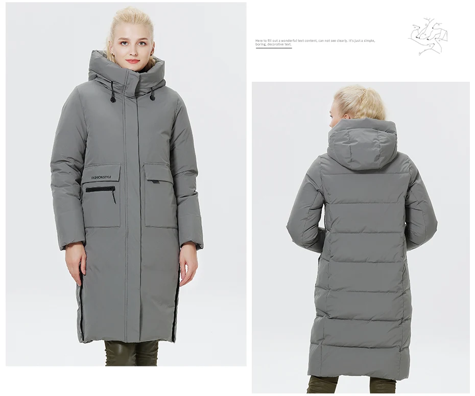 ICEbear 2023 Winter Women Jacket Long Cotton Big Pockets Ladies Coat Women's Thickened Warm Parka GWD22578-1D