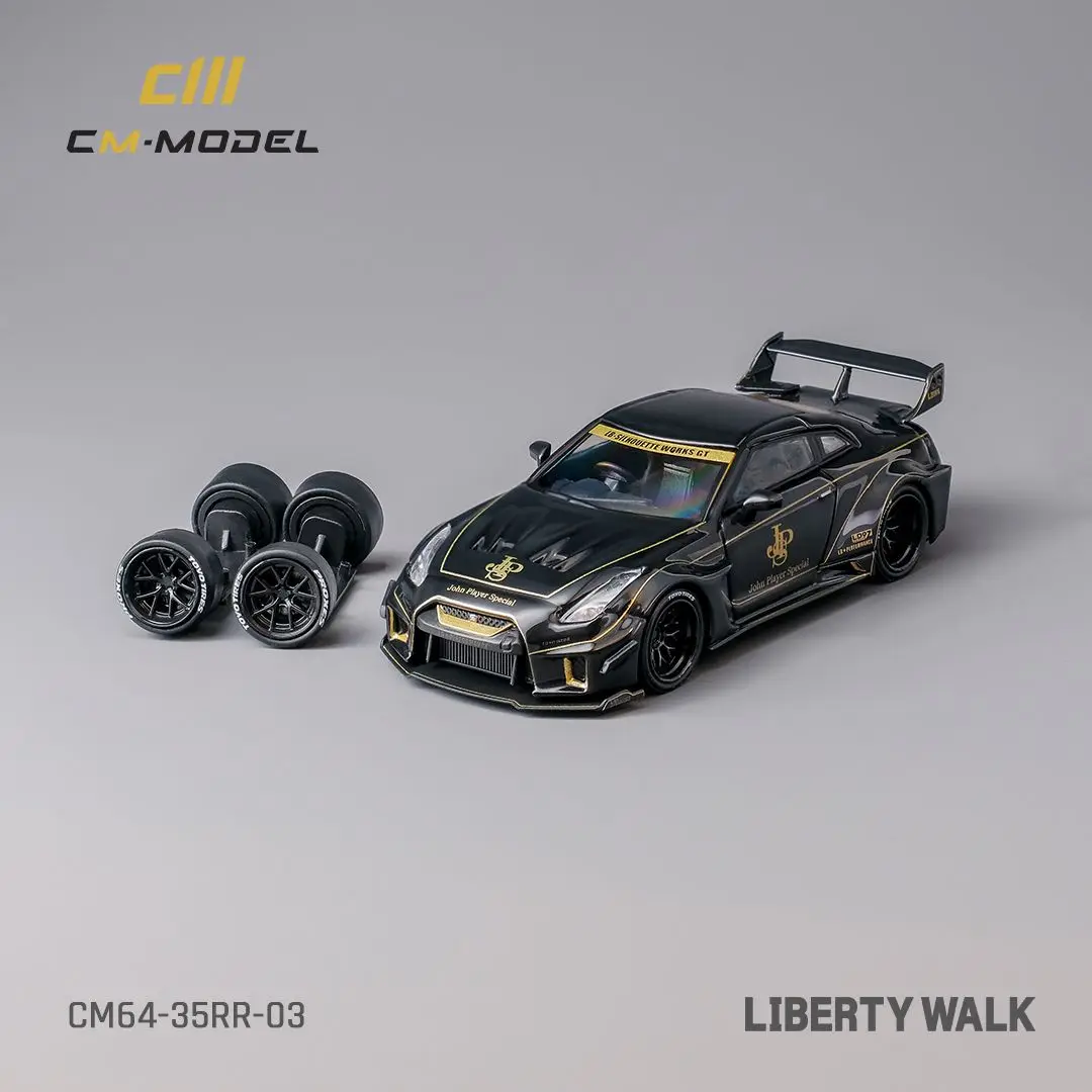 CM Model 1:64 GTR R35RR Black gold Diecast Model Car Kids Toys Gift