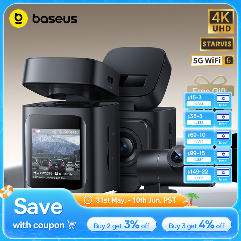  Baseus VD1 Pro 4K+1080P Dash Cam UHD Car Camera for SONY Sensor ADAS 5Ghz WiFi6 GPS STARVIS Night Vision 24H Parking Car DVR 