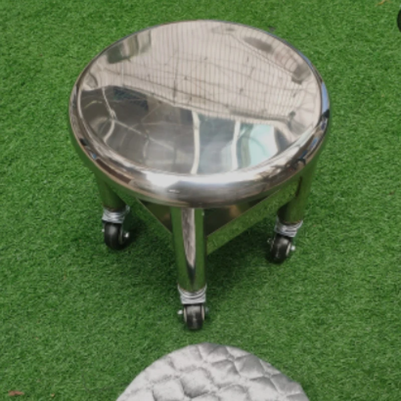 

304 Stainless Steel Rolling Stool Thick Reinforced Round Seat Movable Shoe Changing Bench Sturdy Daily Household Chair for Rest